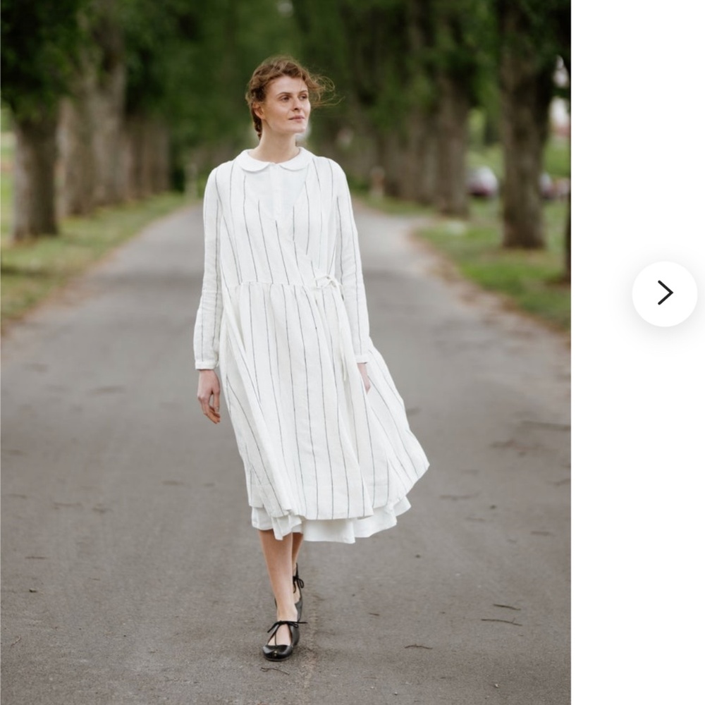Sondeflor Son de Flor Linen Wrap Dress in Sonata Stripe, L - Picture 3 of 16